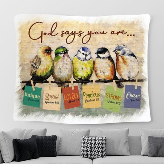 God Says You Are Sparrow Tapestry Wall Art - Christian Wall Tapestry - Scripture Tapestry Prints