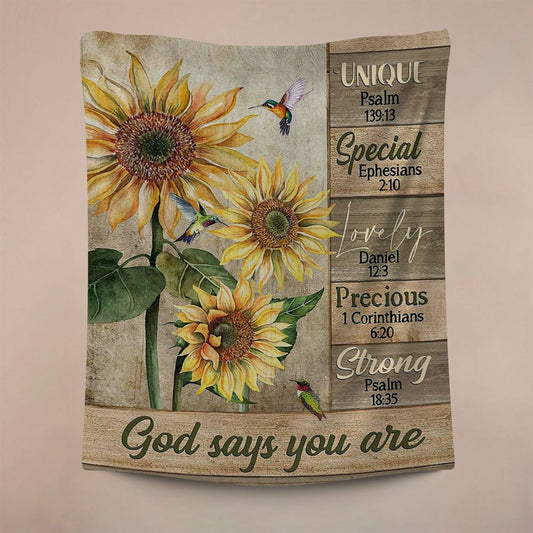 God Says You Are Sunflower Hummingbird Tapestry Art, Christian Art, Christian Wall Decor, Religious Home Decor