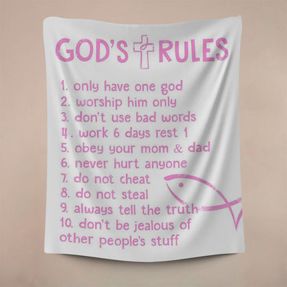 God's Rules Tapestry, Christian Gift For Child Wall Art Decor, Christian Wall Decor, Religious Home Decor