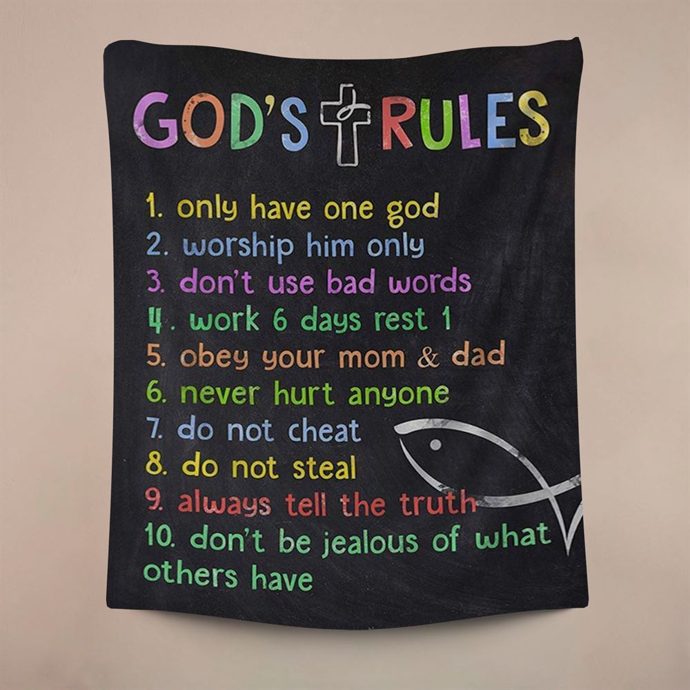 Gods Rules Tapestry, Wall Decor For Kids Boys Girls Bedroom Toddler Room Or Nursery, Christian Wall Decor, Religious Home Decor