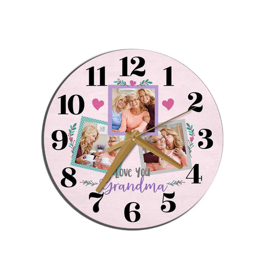 Grandma Love You Photo Pink Mother's Day Birthday Gift Personalised Wooden Clock, Mother's Day Wooden Clock, Memorial Day Gift