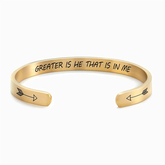Greater Is He That Is In Me Personalized Cuff Bracelet, Christian Bracelet For Women, Bible Jewelry, Mother's Day Jewelry