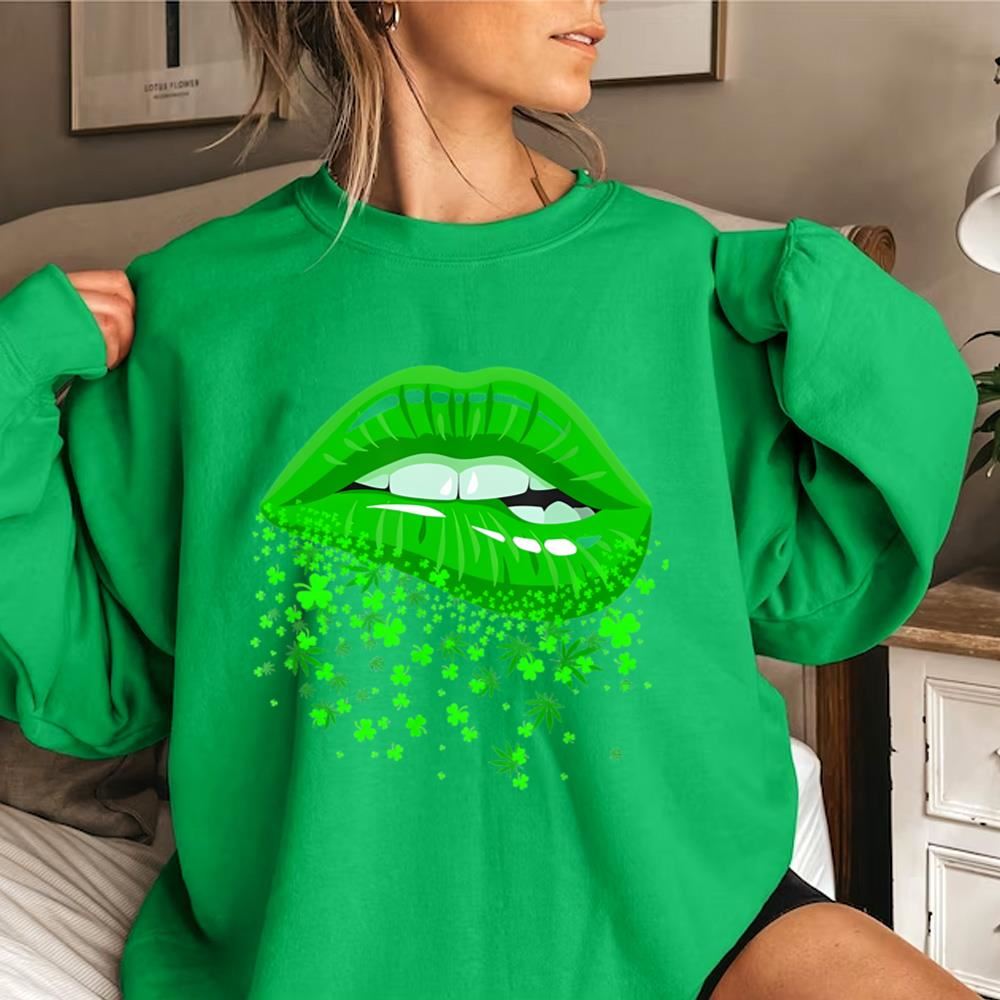Green Lipstick Marijuana Shamrock Lip St Patricks Day Shirt, St Patrick's Day T shirt, St Paddys Day T Shirt, Shamrock Tee