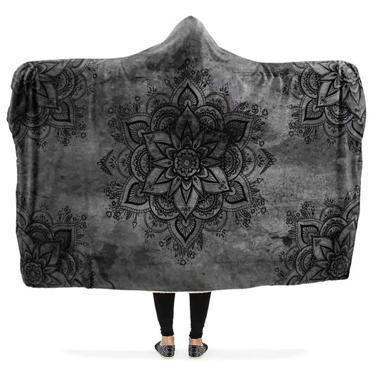 Grey Boho Mandala Hooded Blanket, Hippie Hooded Blanket, In Style Mandala, Hippie, Cozy Vibes, Mandala Gift