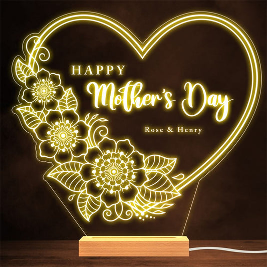 Happy Mother's Day Flowers Heart Gift Lamp Night Light, Mother's Day Lamp, Mother's Day Night Light
