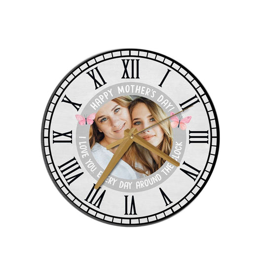 Happy Mother's Day Gift Photo Grey Personalised Wooden Clock, Mother's Day Wooden Clock, Memorial Day Gift