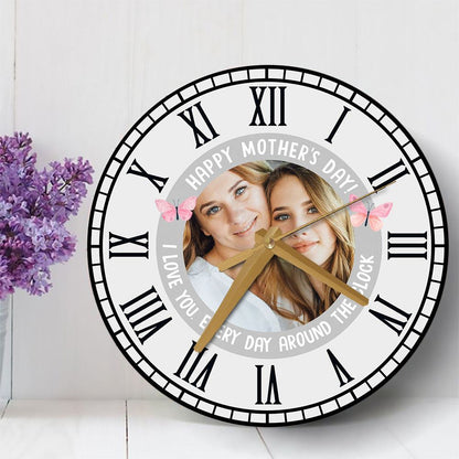 Happy Mother's Day Gift Photo Grey Personalised Wooden Clock, Mother's Day Wooden Clock, Memorial Day Gift