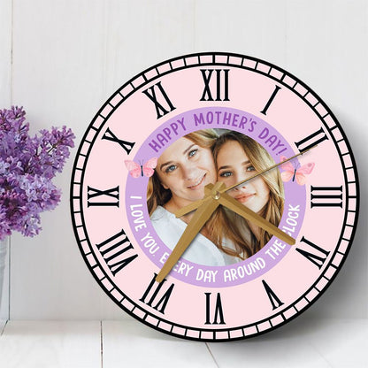 Happy Mother's Day Gift Photo Purple Personalised Wooden Clock, Mother's Day Wooden Clock, Memorial Day Gift