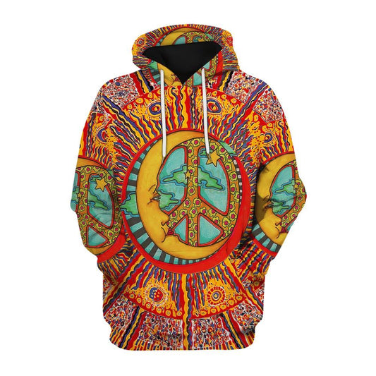 Hippie Aboriginal Pattern Moon Peace All Over Print 3D Hoodie For Men And Women, Hippie Gifts, Hippie Hoodie, Hippie Clothes