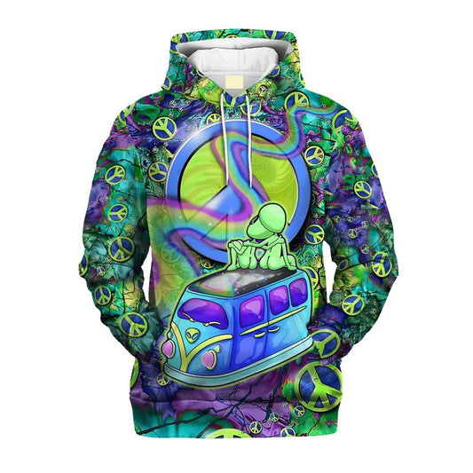 Hippie Alien Couple Sitting In Car All Over Print 3D Hoodie For Men And Women, Hippie Gifts, Hippie Hoodie, Hippie Clothes