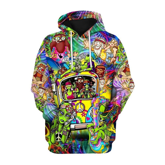 Hippie Aliens Driving Vans On The Road All Over Print 3D Hoodie For Men And Women, Hippie Gifts, Hippie Hoodie, Hippie Clothes