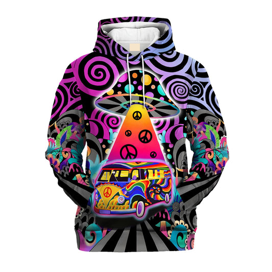 Hippie The Mushroom And The Bus On The Road All Over Print 3D Hoodie For Men And Women, Hippie Gifts, Hippie Hoodie, Hippie Clothes