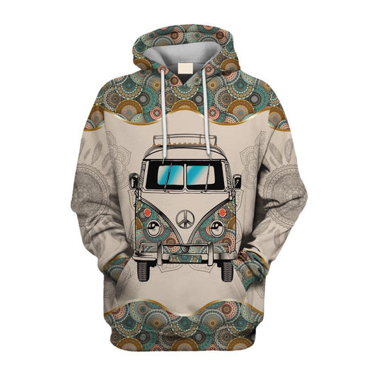 Hippie Van On The Road Pattern All Over Print 3D Hoodie For Men And Women, Hippie Gifts, Hippie Hoodie, Hippie Clothes