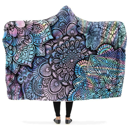 Holographic Mandala Hooded Blanket, Hippie Hooded Blanket, In Style Mandala, Hippie, Cozy Vibes, Mandala Gift