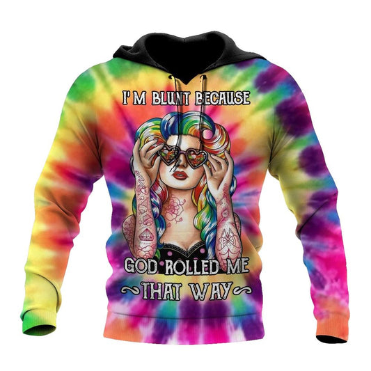 I'm Blunt Because God Roll Me That Way Tie Dye All Over Print 3D Hoodie For Men And Women, Hippie Outfit Ideas, Costume Hippie