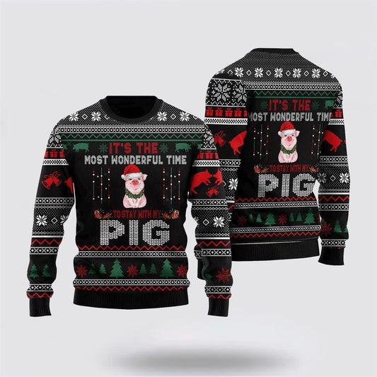 It's Time To Stay With My Pig Ugly Christmas Sweater For Men And Women, Farm Ugly Sweater, Christmas Fashion Winter