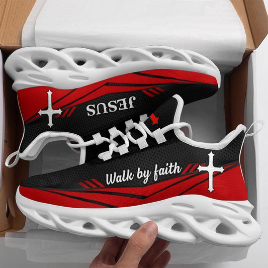 Jesus Walk By Faith Red Running Shoes Max Soul Shoes, Christian Soul Shoes, Jesus Running Shoes, Fashion Shoes