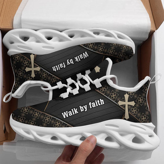 Jesus Walk By Faith Running Sneakers Black Art Max Soul Shoes, Christian Soul Shoes, Jesus Running Shoes, Fashion Shoes