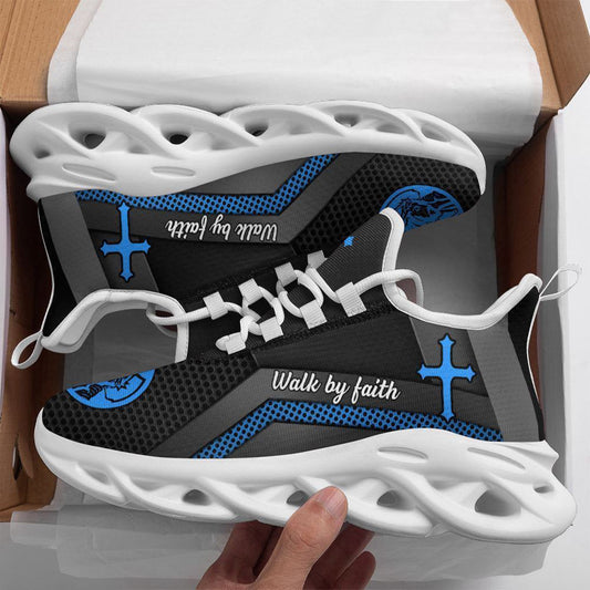 Jesus Walk By Faith Running Sneakers Blue Max Soul Shoes, Christian Soul Shoes, Jesus Running Shoes, Fashion Shoes