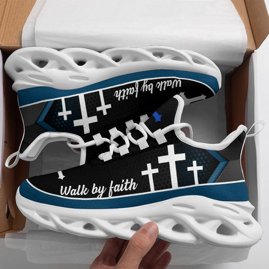 Jesus Walk By Faith Running Sneakers Christ Blue Max Soul Shoes, Christian Soul Shoes, Jesus Running Shoes, Fashion Shoes