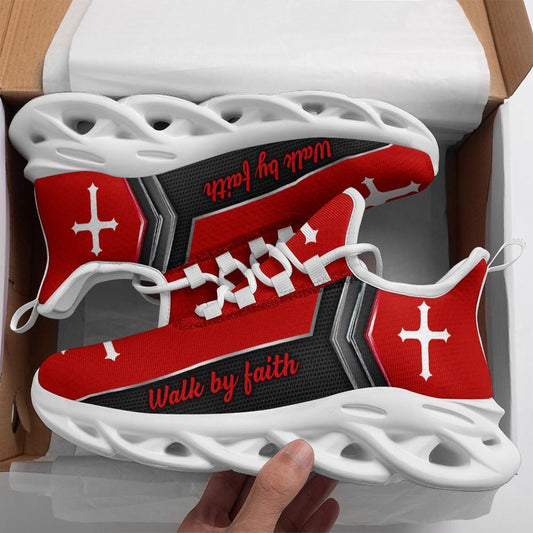 Jesus Walk By Faith Running Sneakers Christ Red Max Soul Shoes, Christian Soul Shoes, Jesus Running Shoes, Fashion Shoes