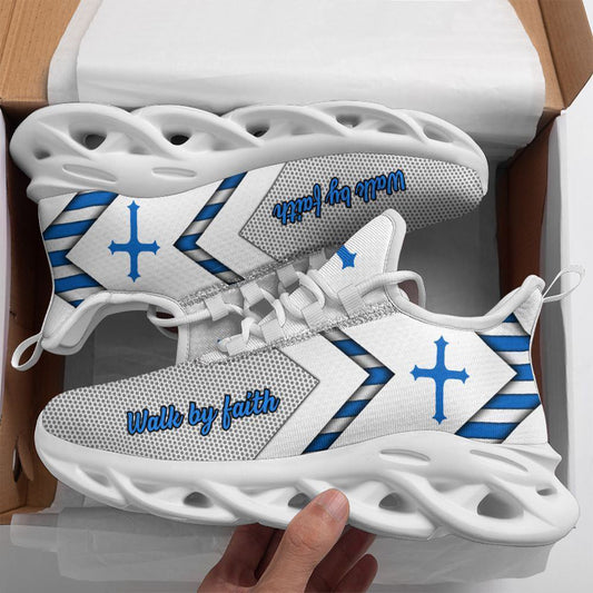 Jesus Walk By Faith Running Sneakers Christ White Max Soul Shoes, Christian Soul Shoes, Jesus Running Shoes, Fashion Shoes