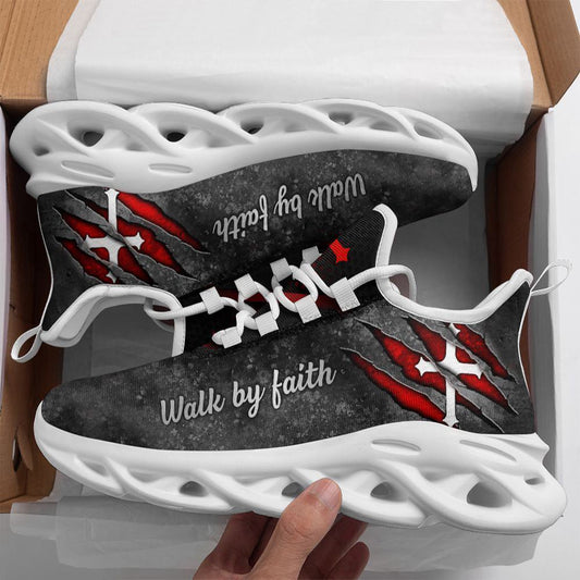 Jesus Walk By Faith Running Sneakers Grey Max Soul Shoes, Christian Soul Shoes, Jesus Running Shoes, Fashion Shoes