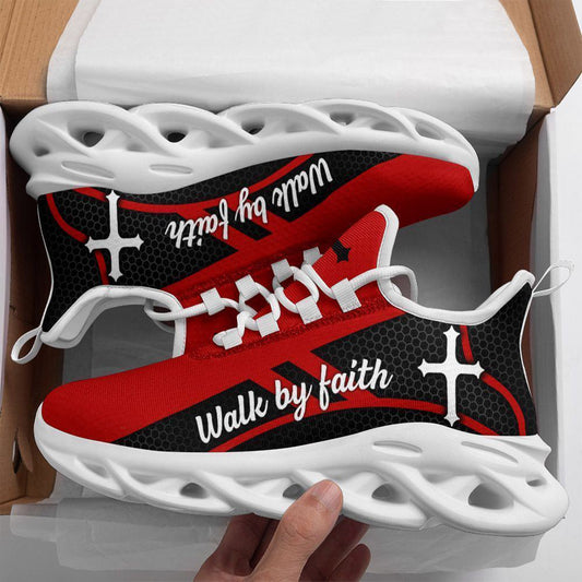 Jesus Walk By Faith Running Sneakers Red Christ Black Max Soul Shoes, Christian Soul Shoes, Jesus Running Shoes, Fashion Shoes