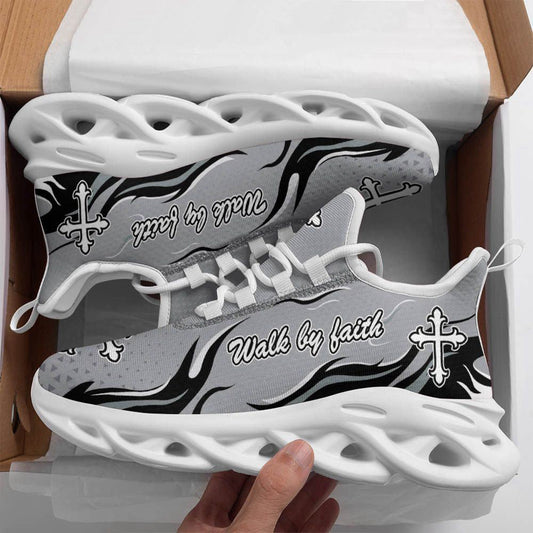 Jesus Walk By Faith Running Sneakers Silver Max Soul Shoes, Christian Soul Shoes, Jesus Running Shoes, Fashion Shoes
