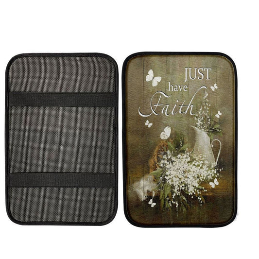 Just Have Faith Baby Flower Center Console Armrest Pad, Christian Seat Box Cover, Bible Verse Interior Car Accessories