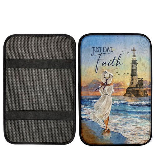 Just Have Faith Ocean Lighthouse Center Console Armrest Pad, Christian Seat Box Cover, Bible Verse Interior Car Accessories