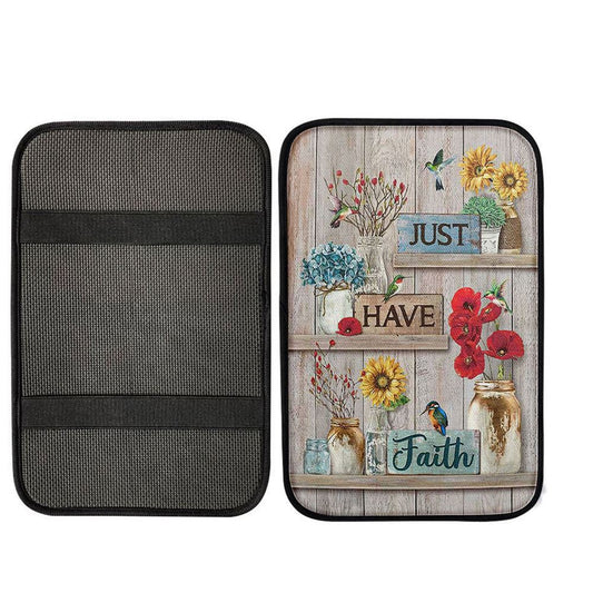 Just Have Faith Poppy Sunflower Hummingbird Center Console Armrest Pad, Bible Verse Seat Box Cover,Religious Interior Car Accessories
