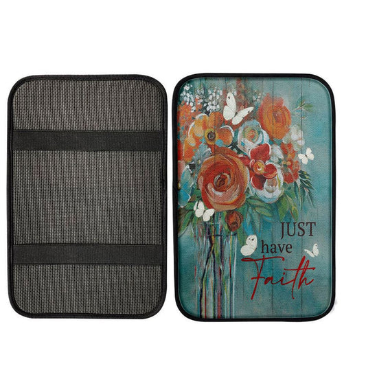 Just Have Faith Roses Center Console Armrest Pad, Christian Seat Box Cover, Bible Verse Interior Car Accessories
