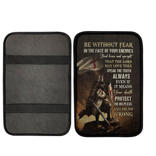 Knight Armor Of God Jesus Center Console Armrest Pad, Be Without Fear In The Face Of Your Enemies Seat Box Cover, Christian Interior Car Accessories