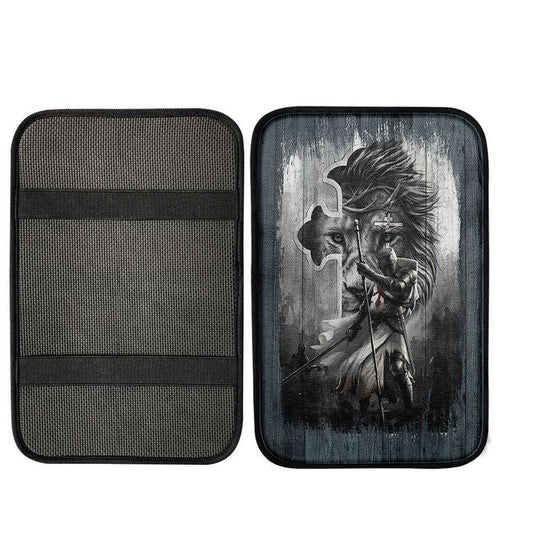 Knight Lion Of Judah And The Cross Center Console Armrest Pad, Lion Seat Box Cover, Christian Interior Car Accessories