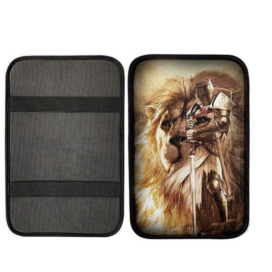 Knight Of God The Lion Of Judah Center Console Armrest Pad, Christian Seat Box Cover, Religious Interior Car Accessories