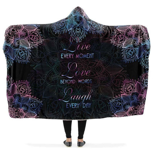 Live Love Laugh Mandala Hooded Blanket, Hippie Hooded Blanket, In Style Mandala, Hippie, Cozy Vibes, Mandala Gift