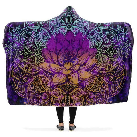 Lotus And Mandala Galaxy Hooded Blanket, Hippie Hooded Blanket, In Style Mandala, Hippie, Cozy Vibes, Mandala Gift