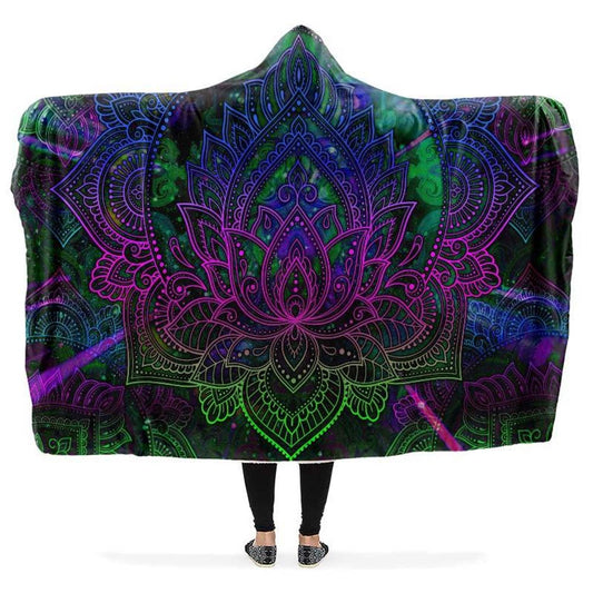 Lotus Mandala Neon Hooded Blanket, Hippie Hooded Blanket, In Style Mandala, Hippie, Cozy Vibes, Mandala Gift