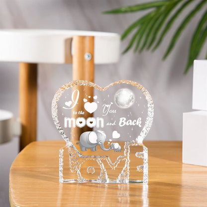 Love U To The Moon And Back Heart Crystal, Mother's Day Heart Crystal, Gift For Her, Anniversary Gift