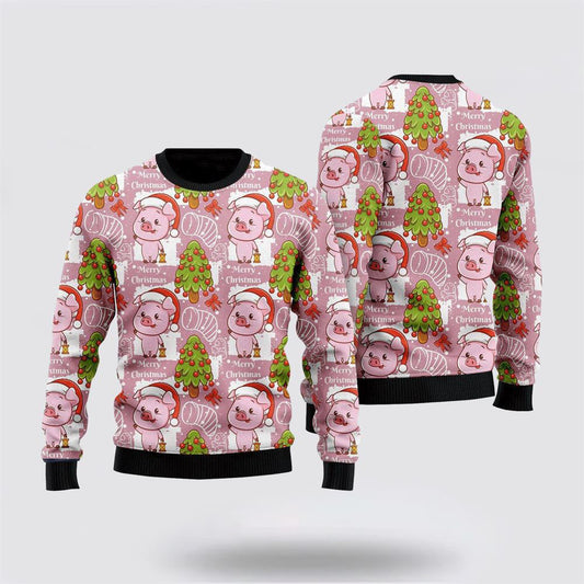 Lovely Pig On Pink Ugly Christmas Sweater For Men And Women, Farm Ugly Sweater, Christmas Fashion Winter