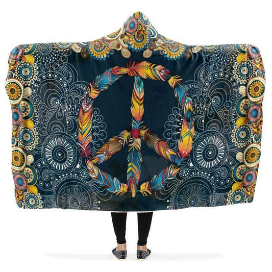 Mandala Feathers Peace Hooded Blanket, Hippie Hooded Blanket, In Style Mandala, Hippie, Cozy Vibes, Mandala Gift
