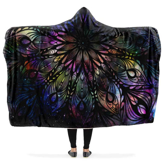 Mandala Flower Galaxy Hooded Blanket, Hippie Hooded Blanket, In Style Mandala, Hippie, Cozy Vibes, Mandala Gift