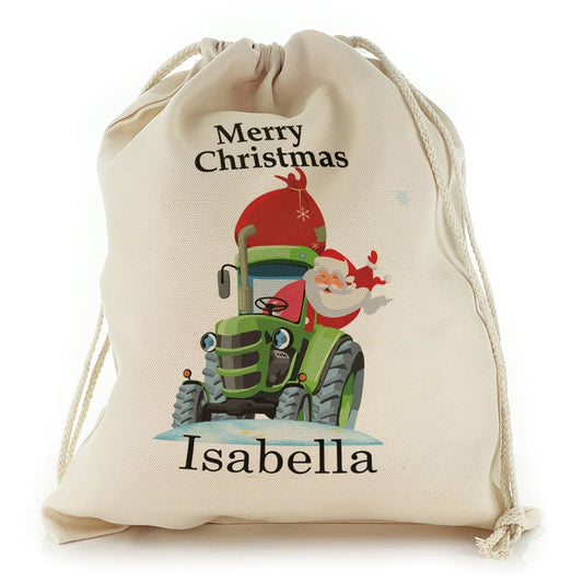 Merry Christmas Name and Santa Green Tractor Christmas Sack, Christmas Bag Gift, Christmas Tree Decoration Ideas, Christmas Gift 2023