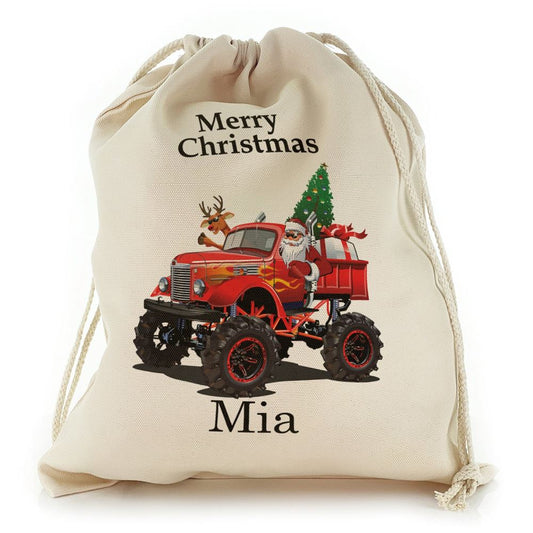 Merry Christmas Name and Santa Red Monster Truck Christmas Sack, Christmas Bag Gift, Christmas Tree Decoration Ideas, Christmas Gift 2023