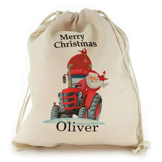 Merry Christmas Name and Santa Red Tractor Christmas Sack, Christmas Bag Gift, Christmas Tree Decoration Ideas, Christmas Gift 2023