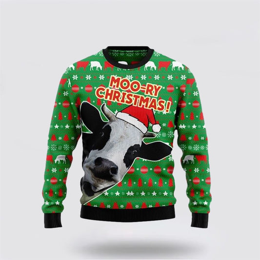 Moo-ry Dairy Cow Ugly Christmas Sweater For Men And Women, Farm Ugly Sweater, Christmas Fashion Winter