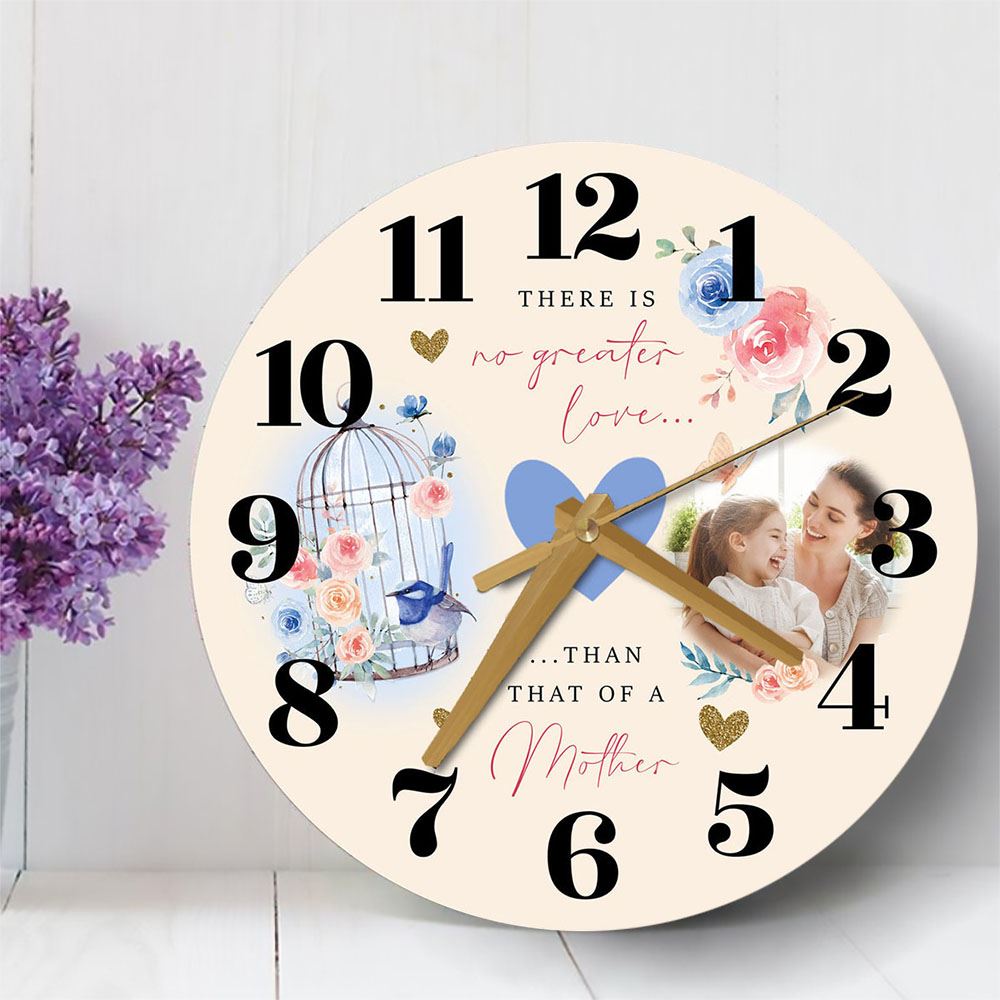 Mother Love Blue Bird Cage Photo Birthday Mother's Day Gift Personalised Wooden Clock, Mother's Day Wooden Clock, Memorial Day Gift