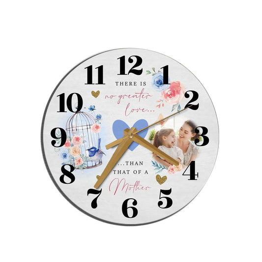 Mother Love Grey Bird Cage Photo Birthday Mother's Day Gift Personalised Wooden Clock, Mother's Day Wooden Clock, Memorial Day Gift