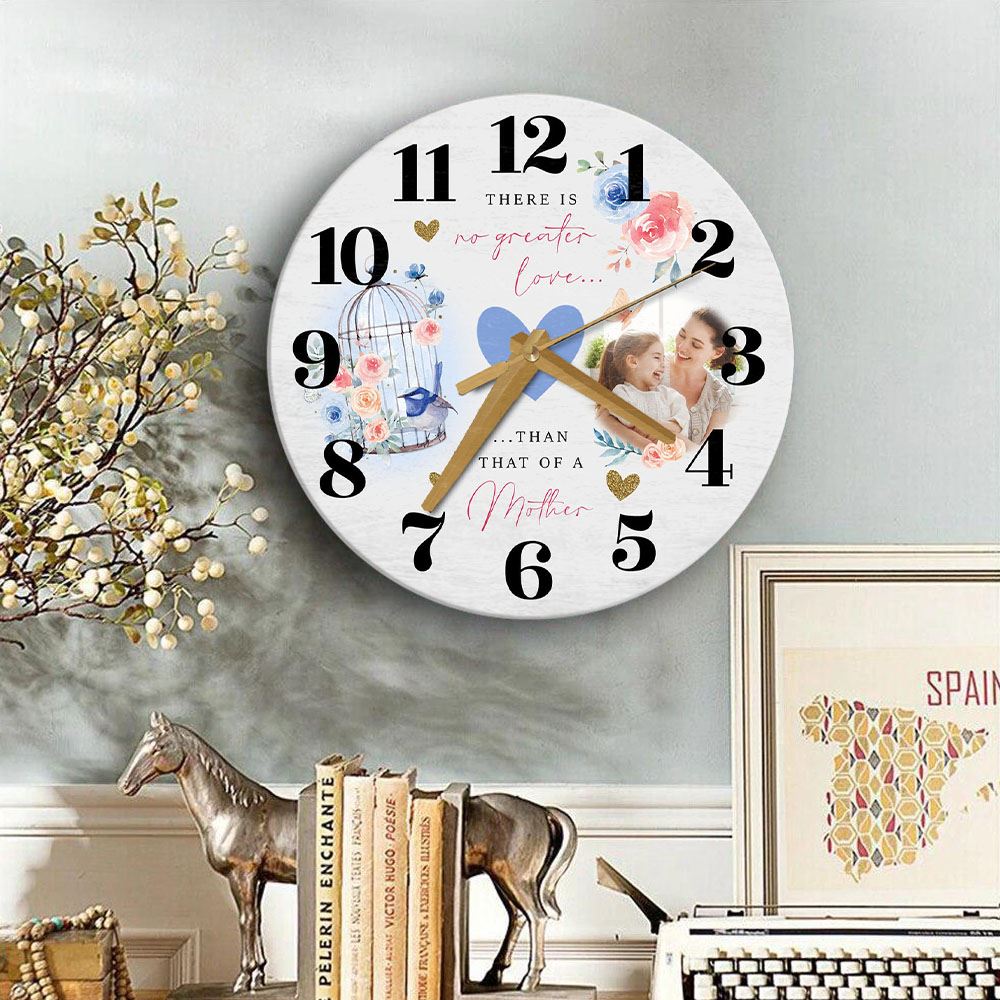 Mother Love Grey Bird Cage Photo Birthday Mother's Day Gift Personalised Wooden Clock, Mother's Day Wooden Clock, Memorial Day Gift